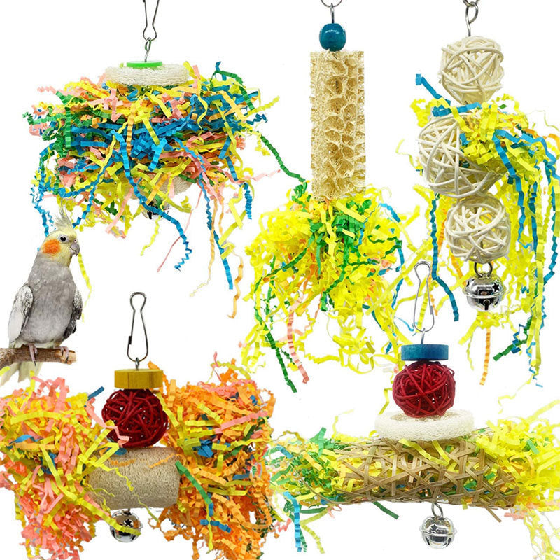 Parrot Gnawing Toy Bird Supplies Rattan Ball Drawing Paper Scraps