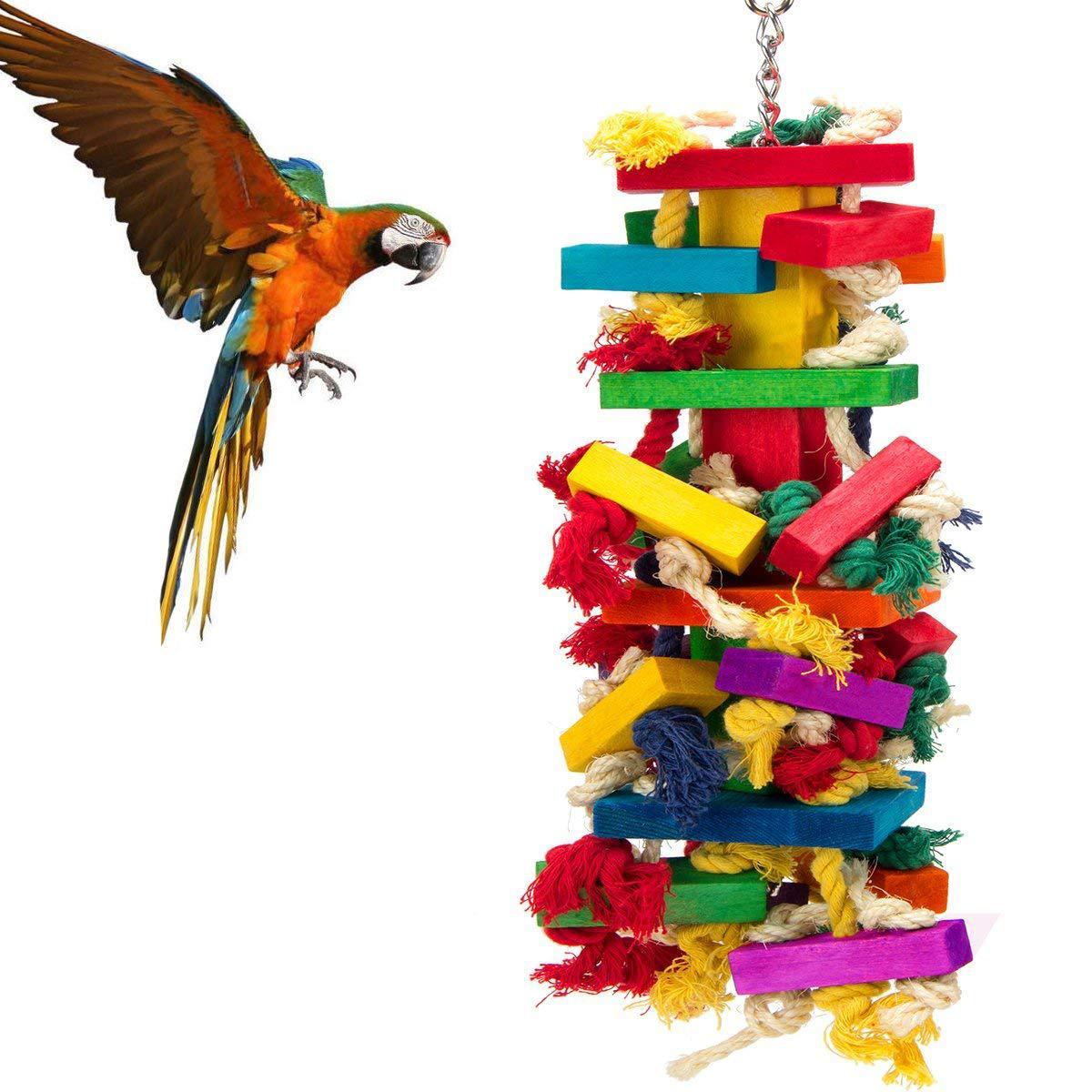 Supplies Large Color Bird Toy Cotton Rope Wooden Block Biting Toy